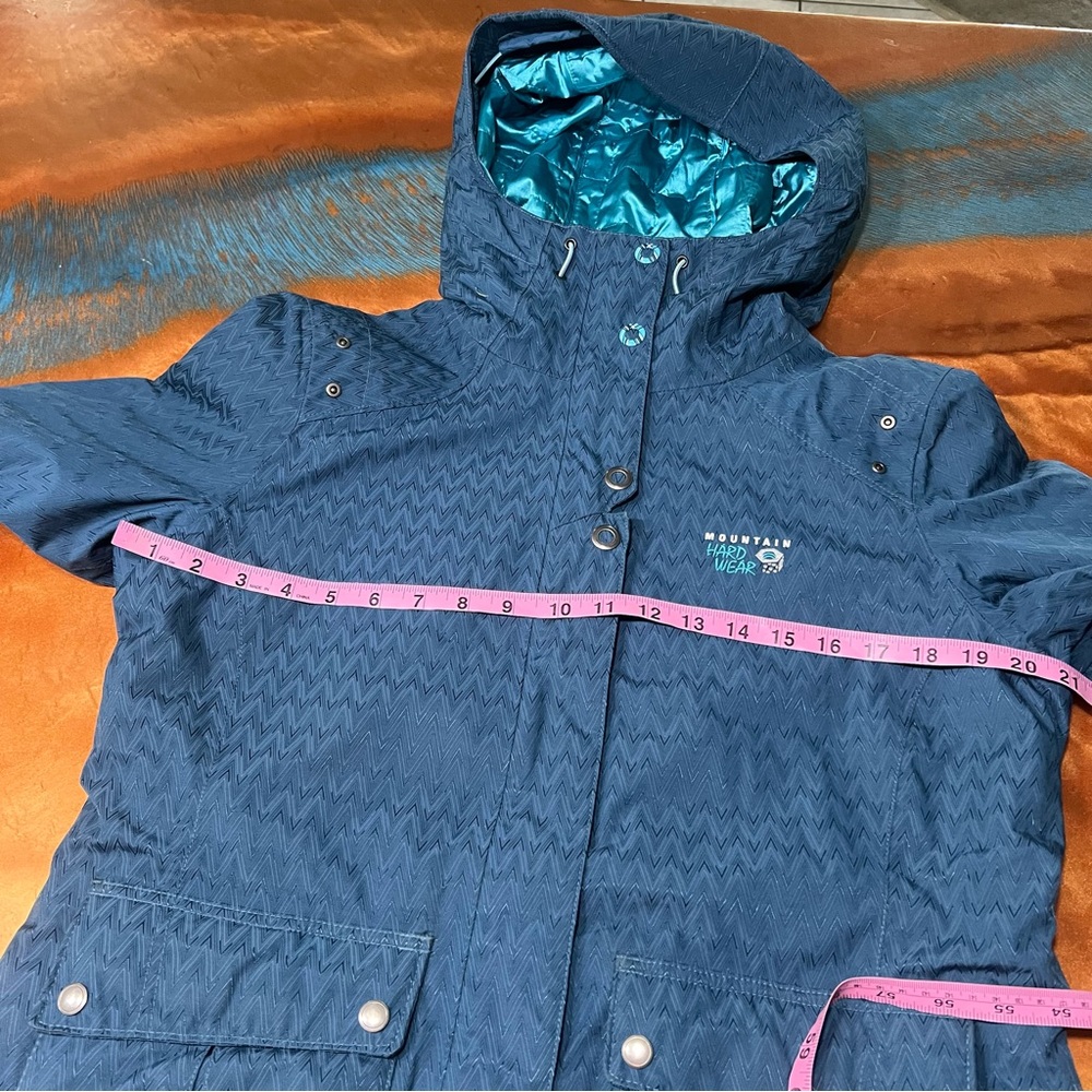 Mountain Hardwear Miss Snow it All Blue hooded winter Ski Jacket DryQ gaiter med - Picture 10 of 16